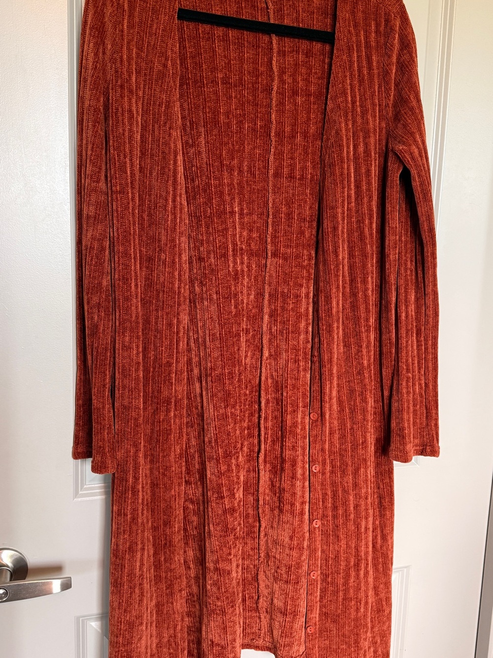 Open-Front Longline Ribbed Cardigan - Rust - Picture 7 of 7